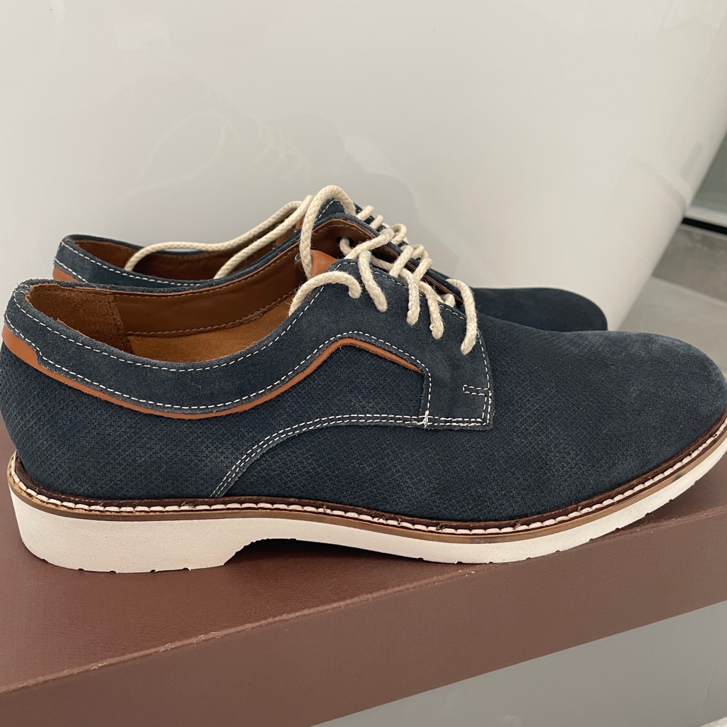 Brand New Johnston  Murphy Mens Ledford Plain Toe Navy Wr Suede Size 85